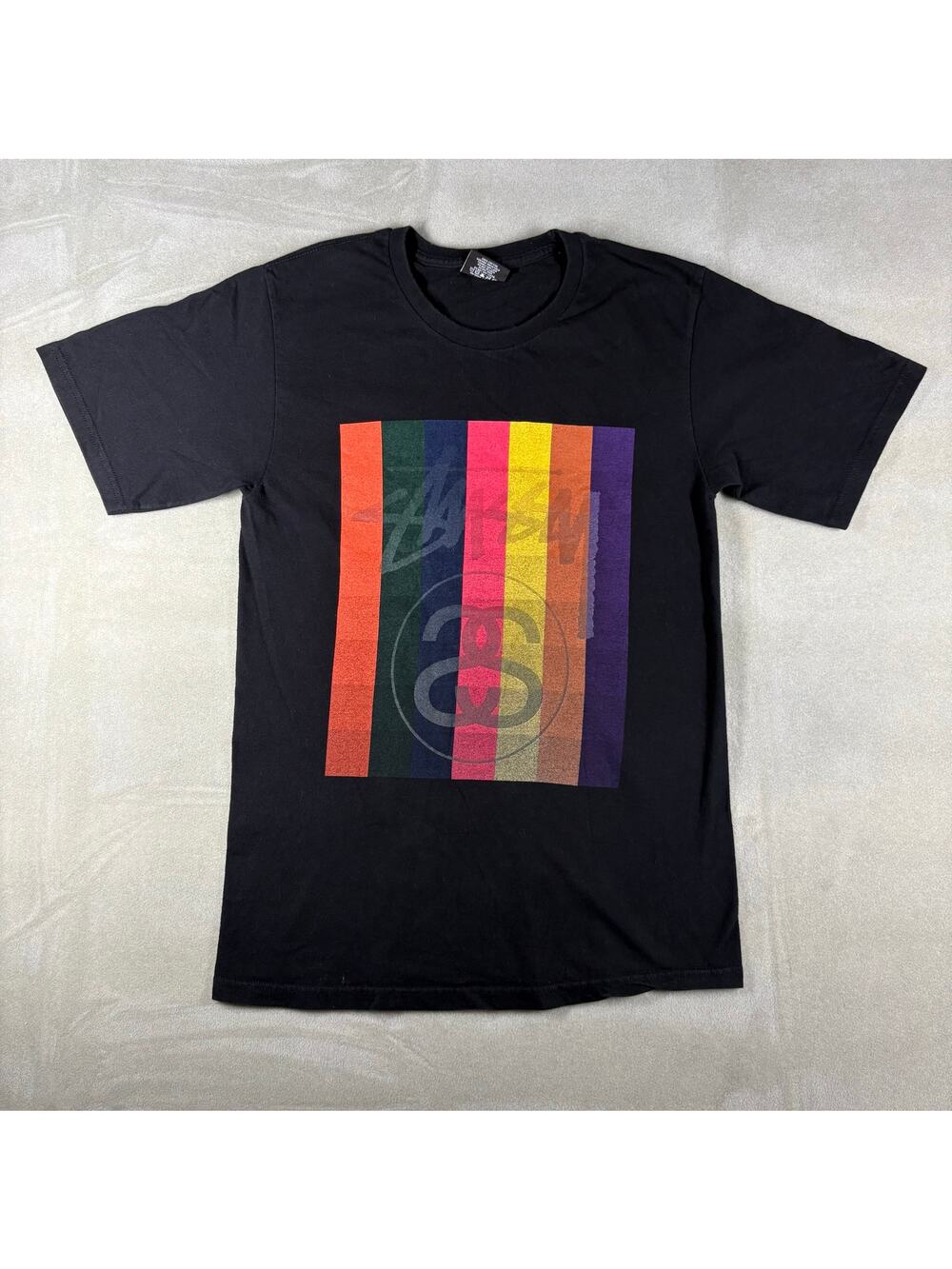 Stussy Graphic T Shirt Mens Small Black Logo Stripe Streetwear Cotton Tee